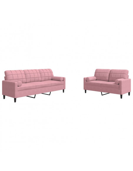 Set di Divani 2 pz con Cuscini e Rinforzi rosa in Velluto