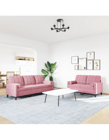Set di Divani 2 pz con Cuscini e Rinforzi rosa in Velluto