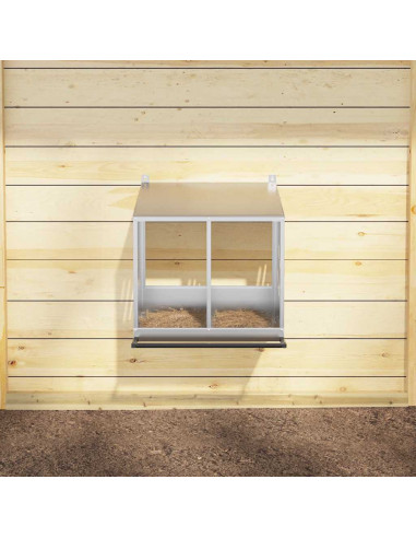 Nido per Polli con 2 Scomparti in Metallo Galvanizzato Argento