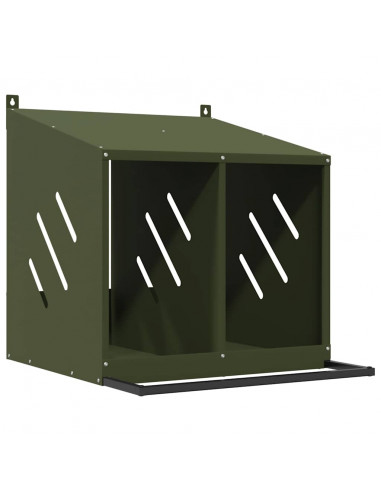 Nido per Polli con 2 Scomparti in Metallo Verde Oliva