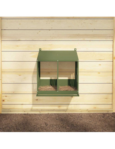 Nido per Polli con 2 Scomparti in Metallo Verde Oliva