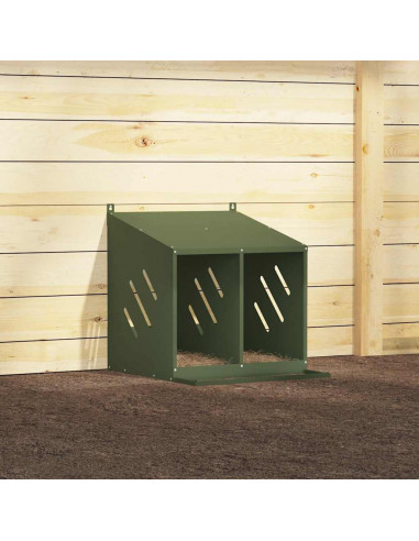 Nido per Polli con 2 Scomparti in Metallo Verde Oliva