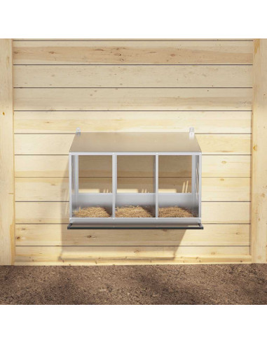 Nido per Polli con 3 Scomparti in Metallo Galvanizzato Argento