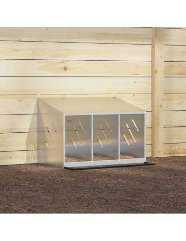 Nido per Polli con 3 Scomparti in Metallo Galvanizzato Argento