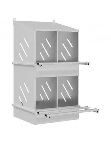 Nido per Polli con 4 Scomparti in Metallo Galvanizzato Argento