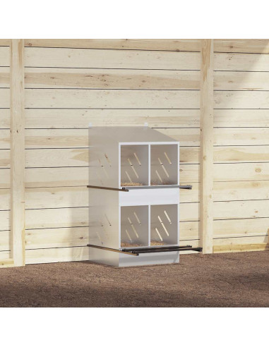 Nido per Polli con 4 Scomparti in Metallo Galvanizzato Argento