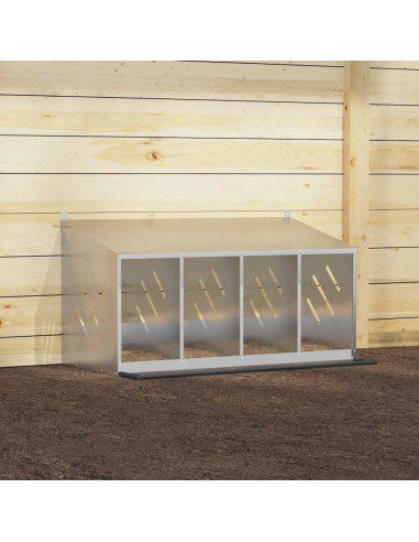 Nido per Polli con 4 Scomparti in Metallo Galvanizzato Argento