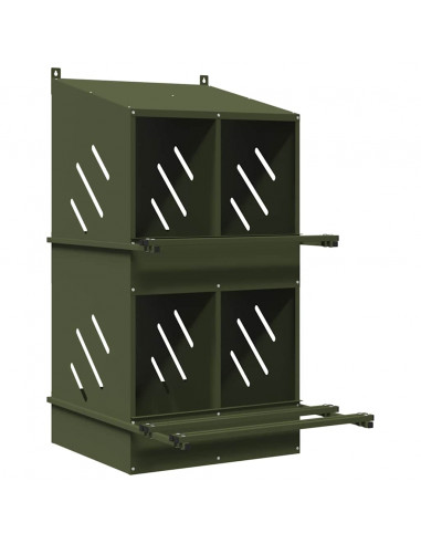 Nido per Polli con 4 Scomparti in Metallo Verde Oliva