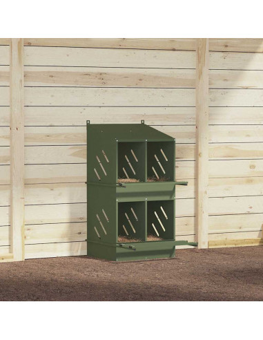 Nido per Polli con 4 Scomparti in Metallo Verde Oliva