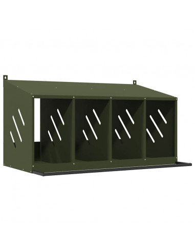 Nido per Polli con 4 Scomparti in Metallo Verde Oliva