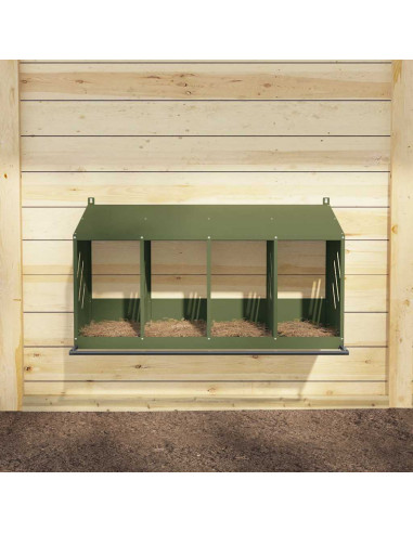 Nido per Polli con 4 Scomparti in Metallo Verde Oliva