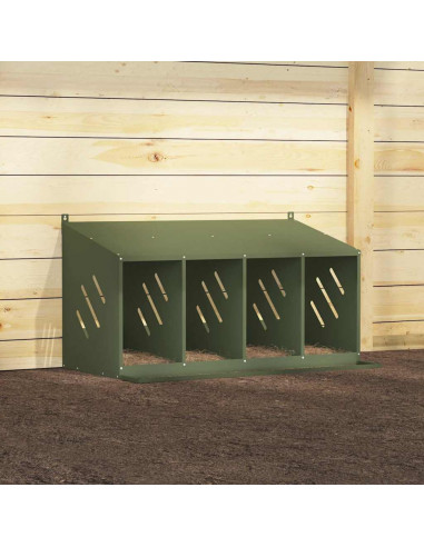 Nido per Polli con 4 Scomparti in Metallo Verde Oliva