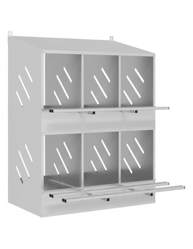 Nido per Polli con 6 Scomparti in Metallo Galvanizzato Argento