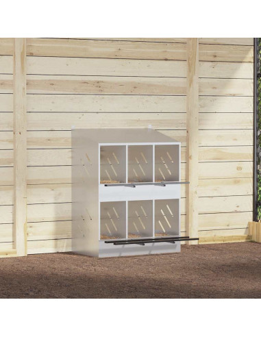 Nido per Polli con 6 Scomparti in Metallo Galvanizzato Argento