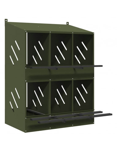 Nido per Polli con 6 Scomparti in Metallo Verde Oliva