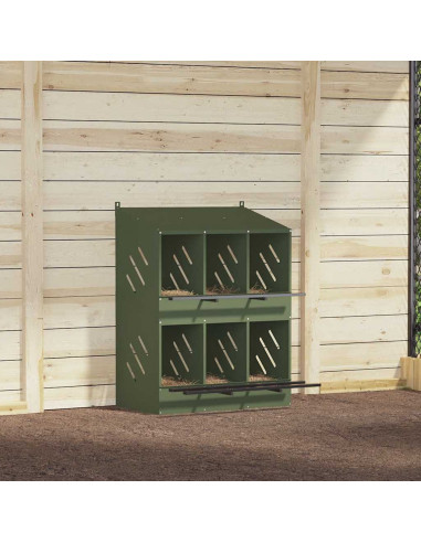 Nido per Polli con 6 Scomparti in Metallo Verde Oliva