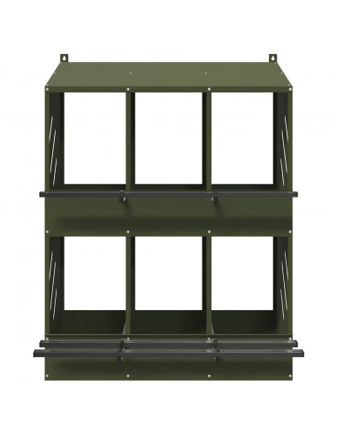 Nido per Polli con 6 Scomparti in Metallo Verde Oliva