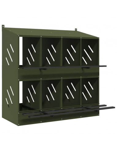 Nido per Polli con 8 Scomparti in Metallo Verde Oliva