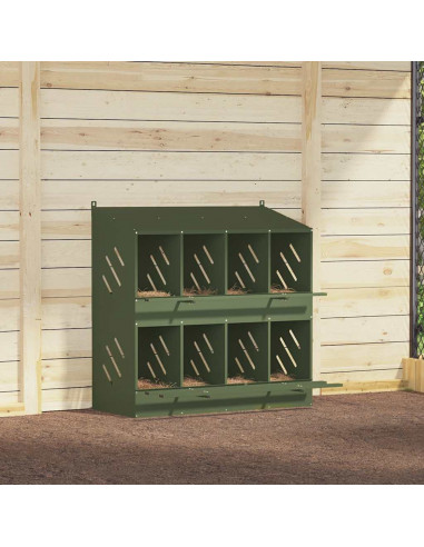 Nido per Polli con 8 Scomparti in Metallo Verde Oliva