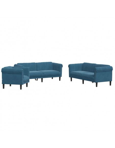 Set di Divani 3 pz Blu in Velluto