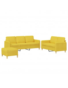 Set di Divani 3 pz con Cuscini Giallo Chiaro in Tessuto 2