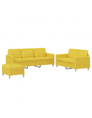 Set di Divani 3 pz con Cuscini Giallo Chiaro in Tessuto