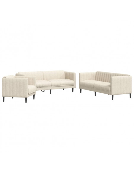 Set di Divani 3 pz Crema in Tessuto