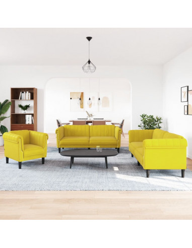 Set di Divani 3 pz Giallo in Velluto