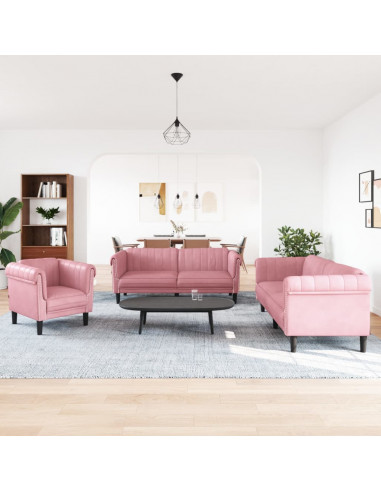 Set di Divani 3 pz Rosa in Velluto