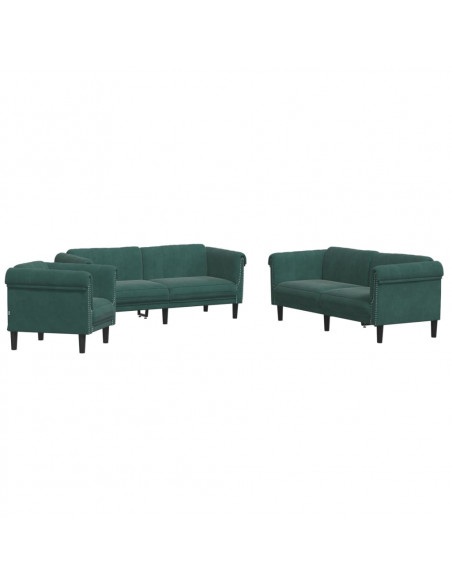 Set di Divani 3 pz Verde Scuro in Velluto