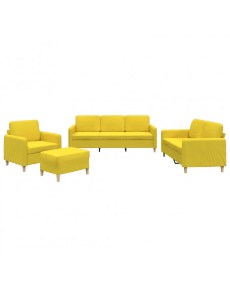Set di Divani 4 pz con Cuscini Giallo Chiaro in Tessuto