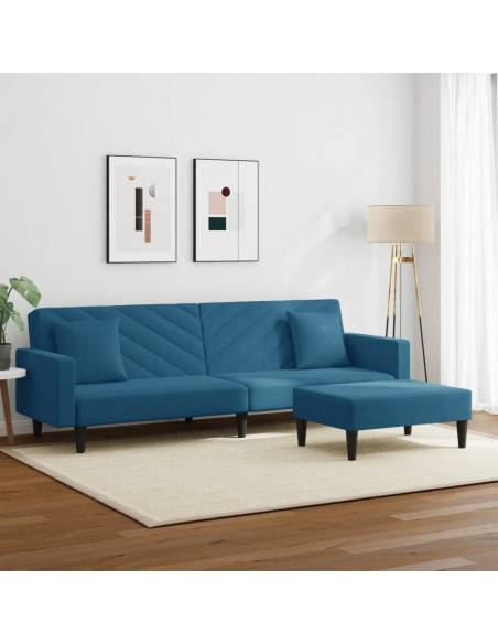 Set di Divani 2 pz con Cuscini Blu in Velluto