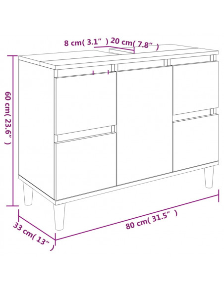 Set Mobili da Bagno 3 pz Rovere Marrone in Legno Multistrato