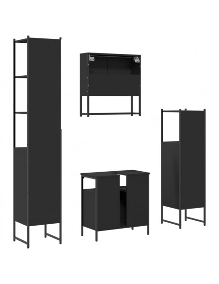 Set Mobili da Bagno 4 pz Nero in Legno Multistrato