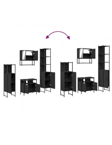 Set Mobili da Bagno 4 pz Nero in Legno Multistrato