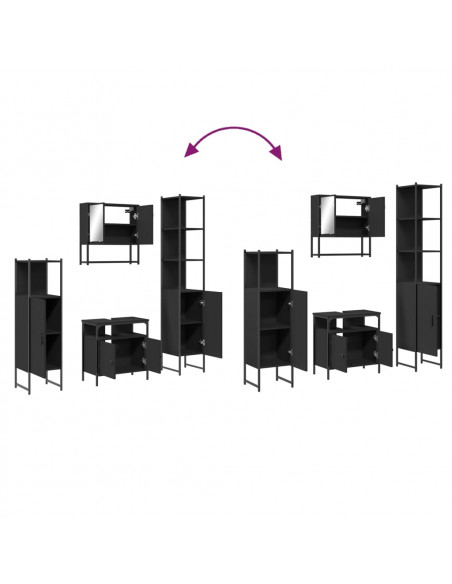 Set Mobili da Bagno 4 pz Nero in Legno Multistrato