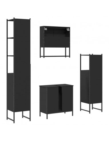 Set Mobili da Bagno 4 pz Nero in Legno Multistrato
