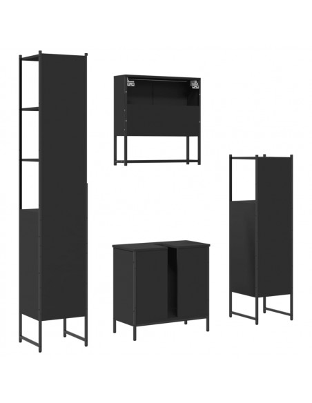 Set Mobili da Bagno 4 pz Nero in Legno Multistrato