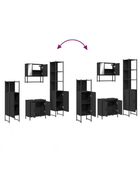 Set Mobili da Bagno 4 pz Nero in Legno Multistrato
