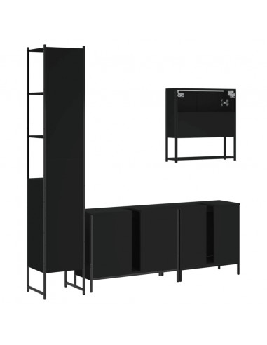 Set Mobili da Bagno 4 pz Nero in Legno Multistrato
