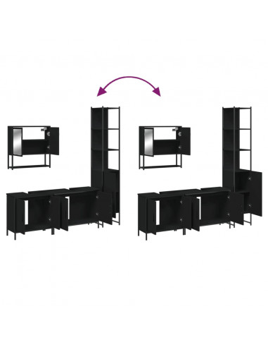 Set Mobili da Bagno 4 pz Nero in Legno Multistrato