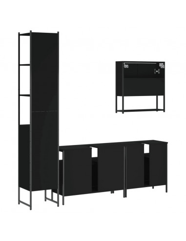 Set Mobili da Bagno 4 pz Nero in Legno Multistrato