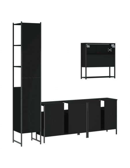 Set Mobili da Bagno 4 pz Nero in Legno Multistrato