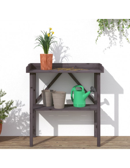 Tavolo Piante Ripiano Grigio 78x38x,82,5cm Legno Massello Abete