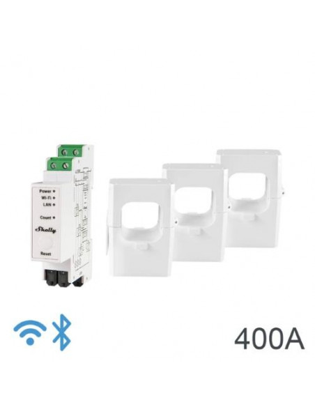 Shelly Pro 3EM 400A - Contatore Energia DIN + 3 pinze 400A