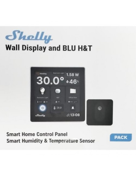Shelly Wall Display + Sensore H&T - Pannello con Display touch nero