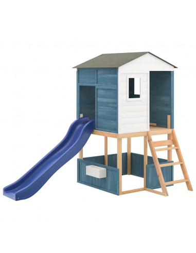 Set da Gioco da Esterno in Legno Massello di Abete Bianco e Blu