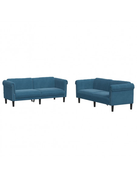 Set di Divani 2 pz Blu in Velluto