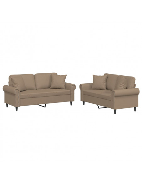 Set di Divani 2 pz con Cuscini Cappuccino in Similpelle