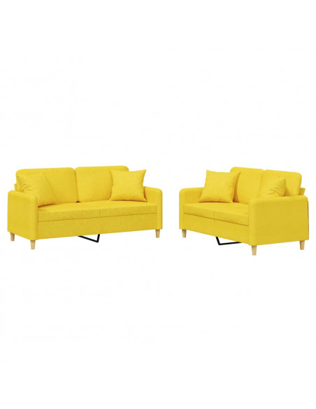 Set di Divani 2 pz con Cuscini Giallo Chiaro in Tessuto
